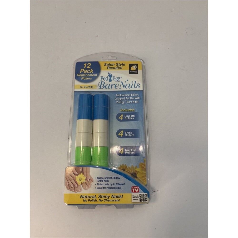 New Ped Egg Bare Nails Replacement Rollers 12 Pack - Buff & Shine - 2015 Sealed